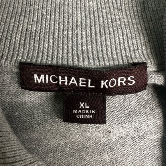 Michael Kors Sweater Jacket Mens XL Gray Full Zip Knit Cotton Ribbed MK Logo - Picture 8 of 13